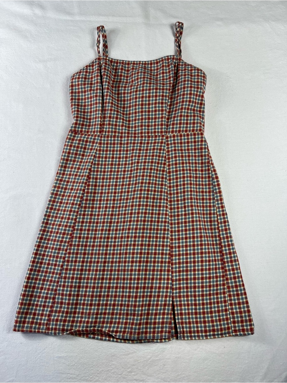 Plaid Square-Neck Mini Dress in Red